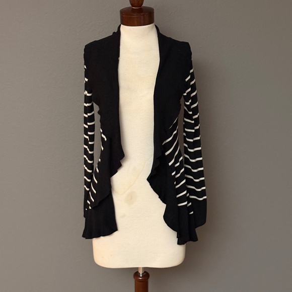 White House Black Market Striped Ruffle Open Cardigan Sz S - Picture 1 of 6